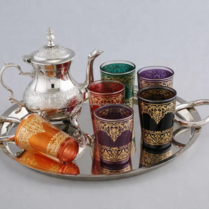ชุดน้ำชาอะลูมิเนียมอัลลอยด์โมร็อกโกขายดี พร้อมแก้ว 6 ใบ ถาด และกาน้ำชาในกล่องของขวัญ - Product Image 1