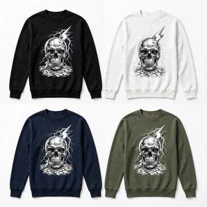 Sudadera gris de algodón con cuello redondo para hombre, estampado gráfico de calavera y rayos, manga larga, informal, estilo urbano, ropa de invierno - Product Image 6