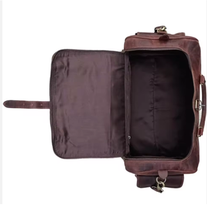 Valise en cuir véritable de style vintage avec fermeture éclair et design ceinture, sac de voyage unisexe pour le sport et les voyages, style vintage - Product Image 4