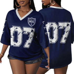 T-shirt tendance et polyvalent Y2K en maille sportive à col en V, imprimé numérique style américain, décontracté, grande taille, maillot de football américain pour l'été - Product Image 1