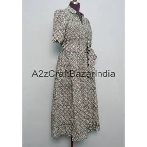 Vestido midi floral de algodón 100% ecológico para mujer, estilo canguro, cuello en V, manga corta, decoración con botones, lavable. - Product Image 5