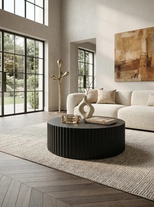 Mesa de Centro Redonda de Diseño Moderno con Tapa de Vidrio Templado y Estructura Metálica, Mueble Decorativo Contemporáneo para Sala de Estar - Product Image 5