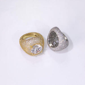 <b>mens</b> <b>silver</b> moissanite round solitaire iced <b>signet</b> <b>ring</b> large centre stone pave statement luxury jewellery masterpiece - Product Image 3