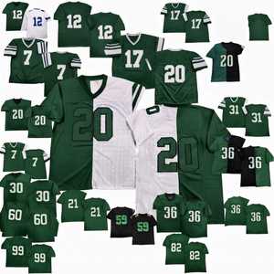 Maillot de football américain personnalisé vert bicolore avec nom du joueur, imprimé par transfert thermique, col en V en maille, séchage rapide, respirant, 100 % polyester - Product Image 1