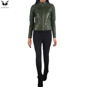 Highest Quality <b>Long</b> Sleeve Lightweight Durable Slim Fit New Arrival Olive Green Women's Genuine Sheepskin <b>Leather</b> <b>Jacket</b> - Product Image 3