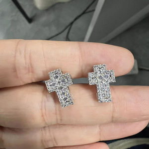 Pendientes de Cruz de Lujo S925 con Diamantes Completos, Plata de Ley 925, Moissanita VVS, Estilo Hip Hop - Product Image 3