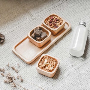 Assiette à collation en bois de qualité alimentaire avec 3 bols carrés, plateau et bol en bois naturel pour collation, bol à croustilles en bois - Product Image 4