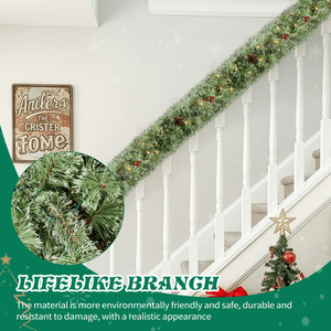 Confezione da 2 Ghirlande Natalizie Pre-Illuminata Effetto Neve da 2,7 m con 200 Luci Calde e 440 Punte Rosse, Ghirlande e Corone Natalizie Artificiali - Product Image 3