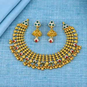 22K Gold Traditional <b>Necklace</b> Set for Women Designer Bridal Jewelry with <b>Matching</b> Earrings Wedding Collection - Product Image 1