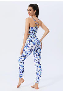 New High Waist Womens Yoga Suit Quick Dry Printed Yoga Pants Shockproof <b>Support</b> Sports Bra Beautiful <b>Back</b> Gym Fitness Set - Product Image 5