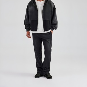 Premium Men's Acid Wash Tracksuit Breathable Fabric Sports Jogging <b>Zip</b> <b>Jacket</b> Pants Set Plus Size Streetwear OEM Trendy Hot <b>UP</b> - Product Image 2
