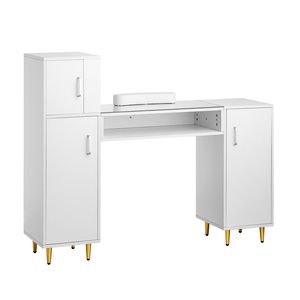 Acetone-Resistant Manicure <b>Table</b> with Glass Top Nail Tech Desk <b>Makeup</b> Dressing Nail Station Storage Cabinets - Product Image 1