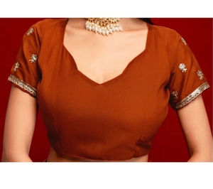 KV Women's Embroidered, Embellished Bollywood Georgette <b>Saree</b> With Unstitched Blouse (<b>Orange</b>) - Product Image 5