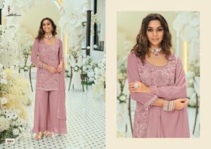 Georgette auténtico de primera calidad con adornos de cuentas al estilo pakistaní y bordados, conjunto con pantalón palazzo y dupatta. - Product Image 6