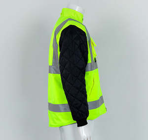 Ensemble de vêtements de travail d'hiver haute visibilité jaune fluo, veste bomber doublée en polaire et pantalon utilitaire multipoches, combinaison de sécurité réfléchissante - Product Image 2