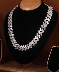 Collier en argent sterling 925 avec moissanite, chaîne cubaine, fermoir rectangulaire, bijoux unisexe pour mariage et soirée - Product Image 4