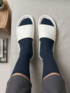 Breathable Cotton Navy Blue <b>Men</b> Crew <b>Socks</b> Athletic Running Ribbed Mid Calf Walking <b>Long</b> Elastic Casual Formal Dress Footwear - Product Image 5