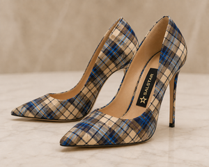 Chaussures à talons hauts en tartan pour femmes |   Escarpins à talons aiguilles à carreaux tendance |   Logo personnalisé en gros - Product Image 1