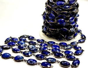 Natural Lapis Lazuli Briolette Faceted Bezel Connector Uneven <b>Chain</b> - Product Image 2