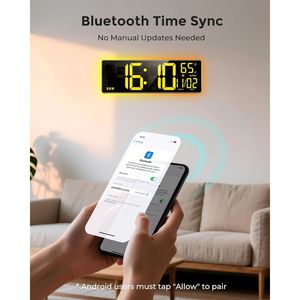 16.5\" Large <b>Digital</b> LED <b>Wall</b> <b>Clock</b> RGB Lights 11 Scenes Mode Remote Control Dual Alarms BT Sync Product Category <b>Wall</b> <b>Clocks</b> - Product Image 3