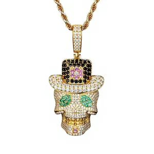 Hip Hop <b>Skull</b> Pendant with <b>Top</b> Hat Lab Grown Diamonds 925 Silver 18K Gold Plated Round Cut Men's Jewelry Party - Product Image 2