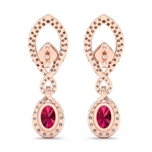 REYES Exquises Boucles d'Oreilles Pendantes en Or Massif 14K avec Diamants et Rubis Taille Ovale 2,3 Carats, Bijoux Fins pour Mariage et Soirée - Product Image 4