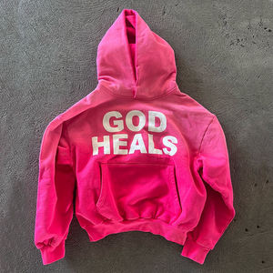 Custom Silk Screen Printing Sun Faded <b>Hoodie</b> No <b>Strings</b> Oversized Cropped 500 Gsm Heavyweight <b>Hoodie</b> <b>for</b> Men - Product Image 2