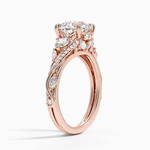 14K Yellow Gold Ring Featuring the Begonia Vine Three Stone Diamond Design - Product Image 6