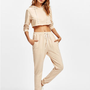 ชุดเสื้อกล้ามมีฮู้ดผู้หญิงแบบมีกระดุมลูกไม้สีพื้นสุดอินเทรนด์ ทรงเข้ารูป แขนกุด พร้อมกางเกงขายาวรูดเชือก - Product Image 2