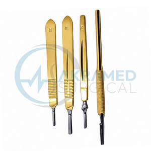 Ensemble de 4 poignées de scalpel dorées en acier inoxydable, instruments de chirurgie générale certifiés CE - Product Image 3