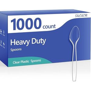 ช้อนพลาสติกใสแบบใช้แล้วทิ้ง SACATR 1000 ชิ้น ปลอดสาร BPA คุณภาพสูง ทนทาน ใช้ได้กับอาหารร้อน - Product Image 1
