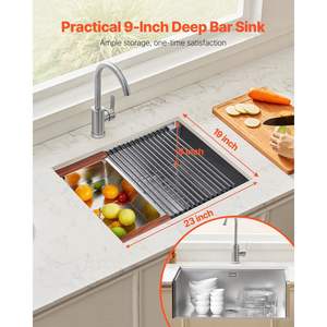 23\" Stainless Steel Single Bowl Kitchen Sink <b>Drop</b>-In Undermount Basin with <b>Bar</b> Feature - Product Image 2