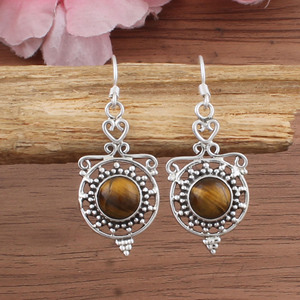 Boucles d'oreilles en forme de goutte d'eau en œil de tigre naturel de luxe en gros, argent sterling 925, pierres précieuses artisanales, pour femmes, bijoux de fête - Product Image 6