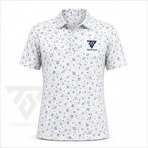 Trackstar Men's <b>White</b> Blue Celestial Planet Print <b>Polo</b> Shirt Short Sleeve Button Collar <b>Golf</b> Shirt Custom Logo - Product Image 1