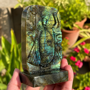 Statue de Shreenathji Krishna en labradorite, 5 pouces, sculptée à la main, idole de dieu hindou, éclat bleu doré, décoration d'autel - Product Image 5