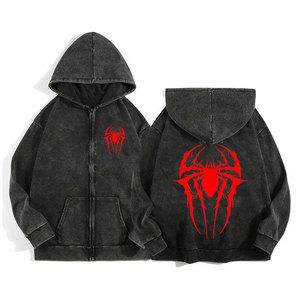 Sudadera con capucha unisex Wearpex de forro polar con cremallera completa, diseño de araña, a prueba de viento, estampado sólido, ecológica, 100% algodón, estilo Harajuku, holgada con gráfico frontal. - Product Image 4