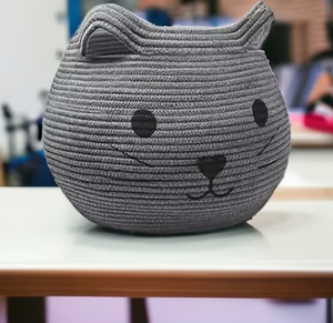Cheapest Price Cartoon Cat Shape Rattan <b>Storage</b> <b>Basket</b> Round Cotton Rope Woven <b>Basket</b> for Living Room Kids <b>Storage</b> - Product Image 3