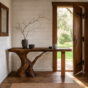 Mesa de entrada hecha a mano, estilo rústico, con borde natural, mueble consola, mesa de madera estilo farmhouse, decoración única para el hogar. - Product Image 3