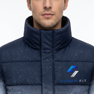Chaqueta de Invierno para Hombre, Estampado de Montaña Nevada, Cuello Alto, Cierre de Cremallera, Resistente al Viento, Informal, Material Grueso de Poliéster - Product Image 5