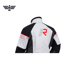 Veste de moto touring coupe-vent premium pour homme, blanche et noire, avec impression réfléchissante, protection intégrée, multi-poches - Product Image 3