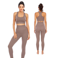 Set Yoga Wanita Bahan Spandex Polyester Laris Manis, Desain Terbaru, MOQ Rendah
