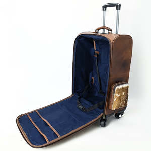 Real Fur <b>Soft</b> Shell Suitcase With Tooled Leather Floral Design 360 Degree Spinner <b>Wheels</b> Unisex Travel <b>Luggage</b> - Product Image 2