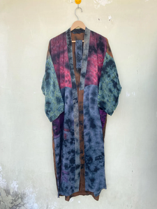 Hermoso Arco Iris Tie Dye Kimono de seda Robe Beach Cover Up Kimono de seda Ropa de verano Vestido Largo de seda - Product Image 5