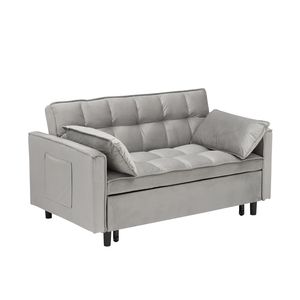 Divano Letto Futon Moderno in Velluto, Piccolo Divano Reclinabile con Cuscini Decorativi e Tasche, Divano Estraibile - Product Image 4