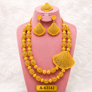 Conjunto de Collar y Aretes Clásicos Chapados en Oro con Cristales de Circonita, Joyería de Boda para Mujer A-63152, Forma de Bola - Product Image 5