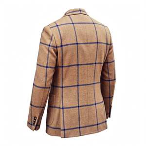 Blazer à carreaux pour homme, revers cranté, simple boutonnage, coupe droite, pour affaires, décontracté, mariage, soirée, motif à carreaux camel - Product Image 5