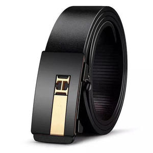 Ceinture en cuir PU noir pour hommes d'affaires avec logo personnalisé, nouvelle ceinture réglable à boucle automatique, cadeau - Product Image 2