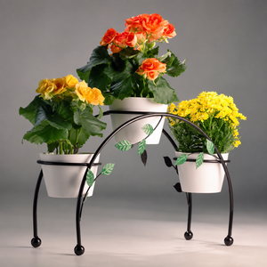 Support à plantes en métal à 3 niveaux avec pots de fleurs, arche noire, support de jardinage, décoration intérieure/extérieure pour balcon, cadeau - Product Image 3