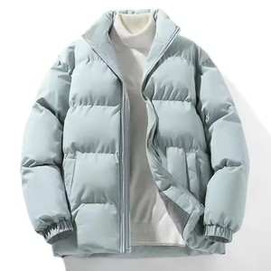 Chaqueta Acolchada Rosa Unisex con Cierre de Cremallera, Cuello Alto, Resistente al Viento, Informal, de Invierno, Gruesa, con Relleno de Poliéster, Corte Regular, Estilo Holgado - Product Image 4