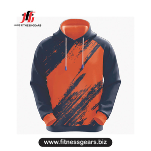 เสื้อสเวตเชิ้ตมีฮู้ดสำหรับผู้ชาย พิมพ์ลายแบบ Sublimation แขนเสื้อแบบแร็กแลน สีส้มกรมท่า สวมใส่สบายๆ ในฤดูใบไม้ร่วง ทรงปกติ - Product Image 1